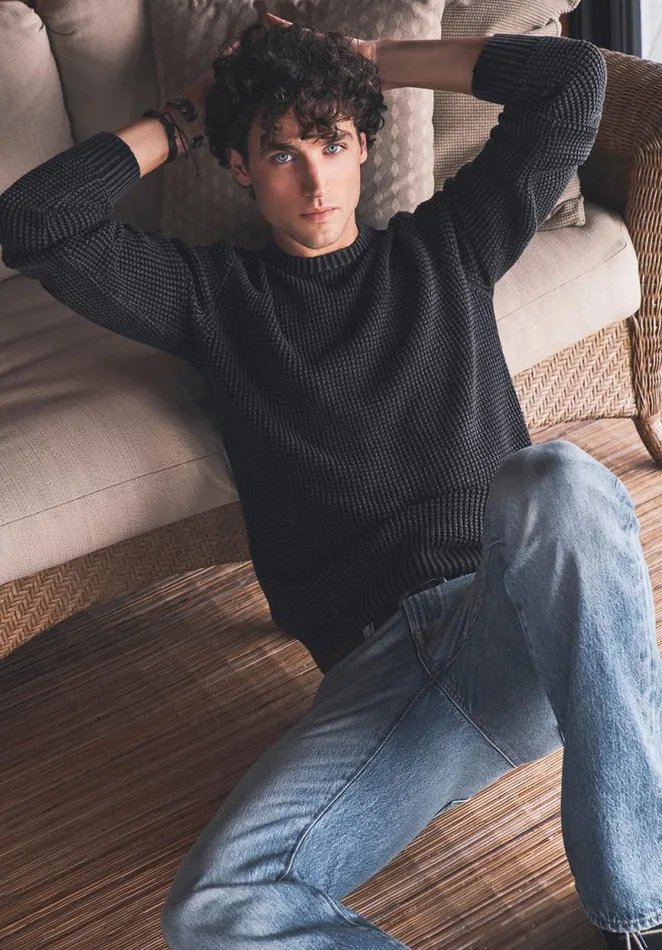 Men Washy Black Mens Sweater Black Buffalo David Bitton Sweaters