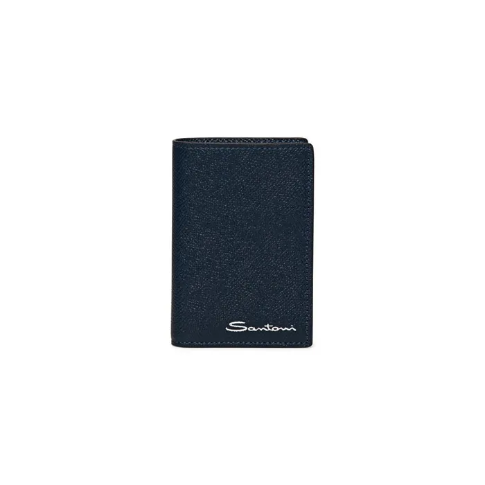 MenWomen Blue Saffiano Leather Vertical Wallet Santoni Small Leather Goods