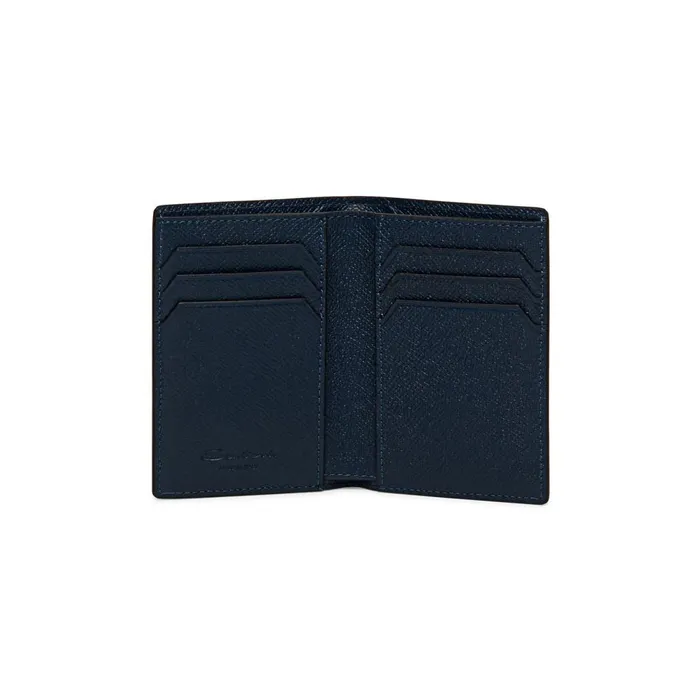 MenWomen Blue Saffiano Leather Vertical Wallet Santoni Small Leather Goods