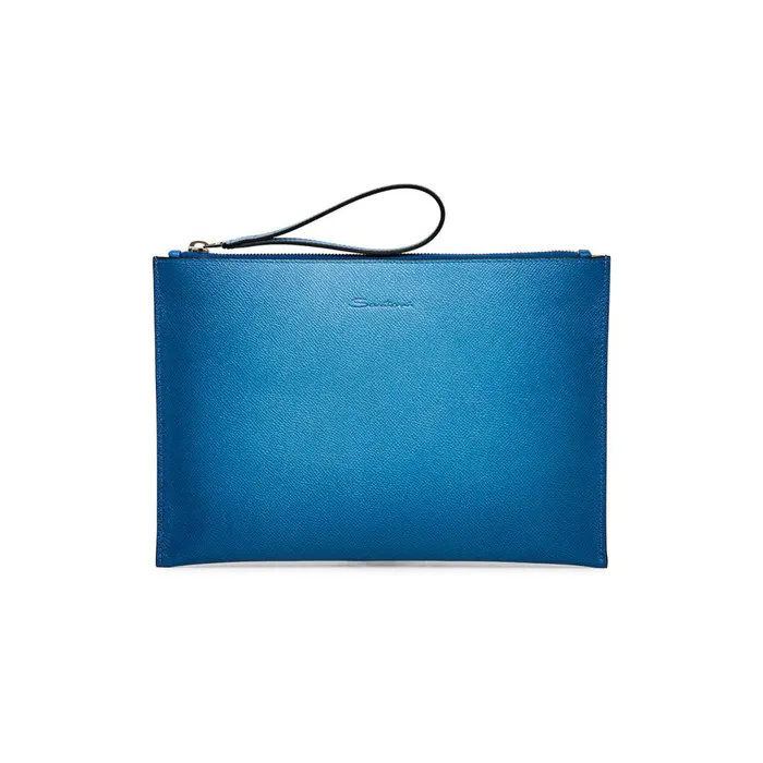 MenWomen Light Blue Saffiano Leather Pouch Santoni Small Leather Goods