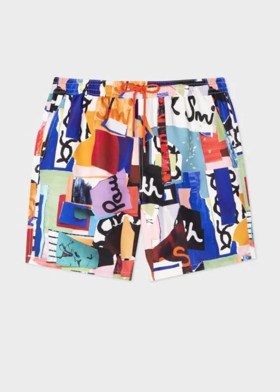 Mens 039Collage039 Print Long Swim Shorts Paul Smith Swimwear