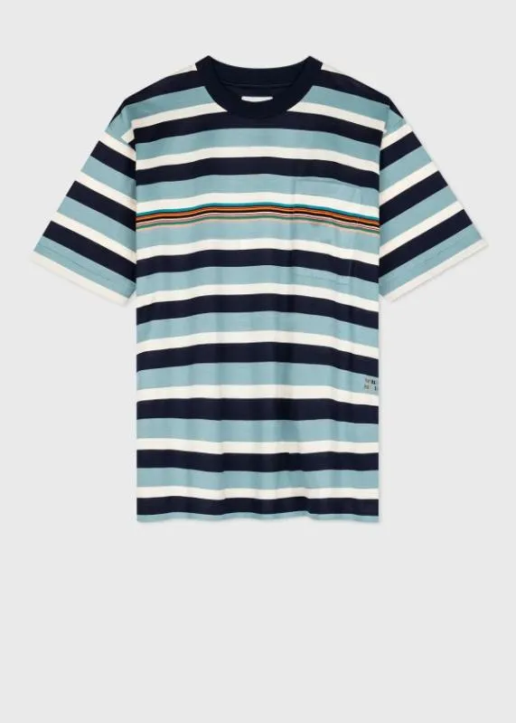 Mens Blue Stripe Cotton Pocket TShirt Paul Smith TShirts