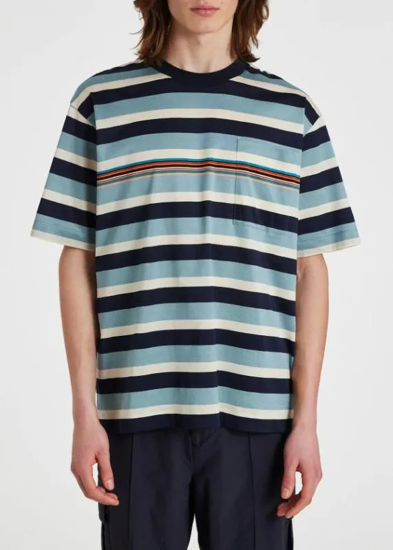 Mens Blue Stripe Cotton Pocket TShirt Paul Smith TShirts