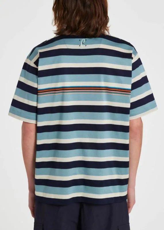 Mens Blue Stripe Cotton Pocket TShirt Paul Smith TShirts