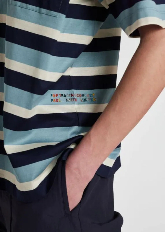 Mens Blue Stripe Cotton Pocket TShirt Paul Smith TShirts