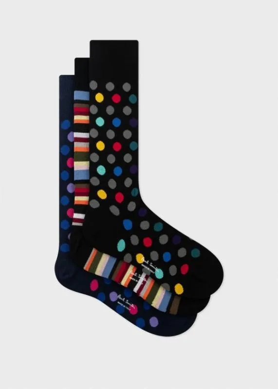 Mens Polka Dot And Stripe Socks Three Pack Paul Smith Socks