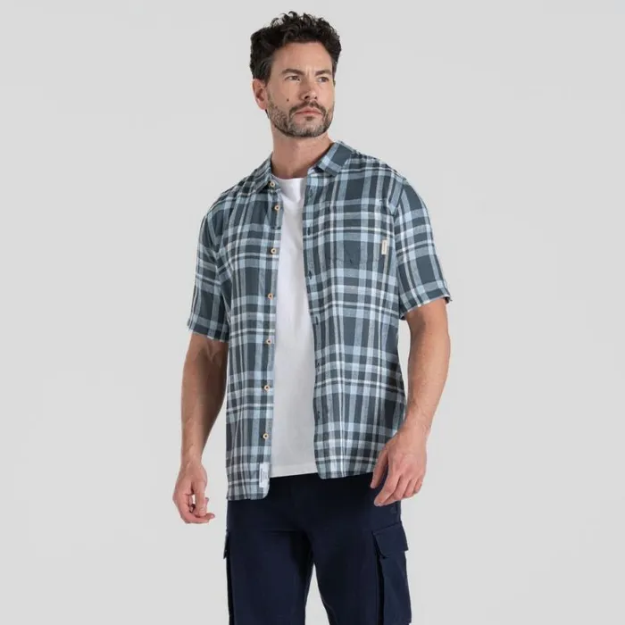 Mens Short Sleeve Craghoppers Cartwright Short Sleeved Shirt Blue Stone Check