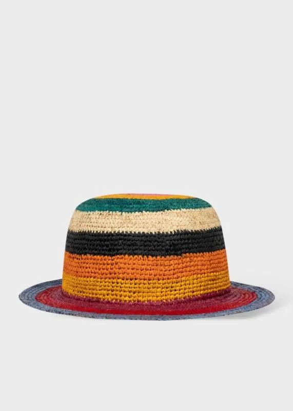 Mens Stripe Crochet Straw Hat Paul Smith Hats and Gloves