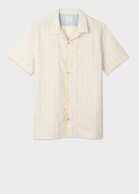 Mens Yellow Stripe Cotton ShortSleeve Shirt Paul Smith Shirts
