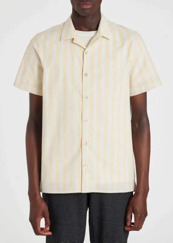 Mens Yellow Stripe Cotton ShortSleeve Shirt Paul Smith Shirts Mens Yellow Stripe Cotton ShortSleeve Shirt Paul Smith Shirts