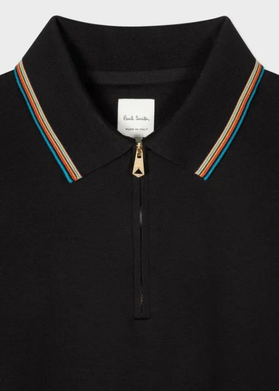 Mens ZipNeck Polo Shirt With 039Signature Stripe039 Trim Paul Smith Polo Shirts