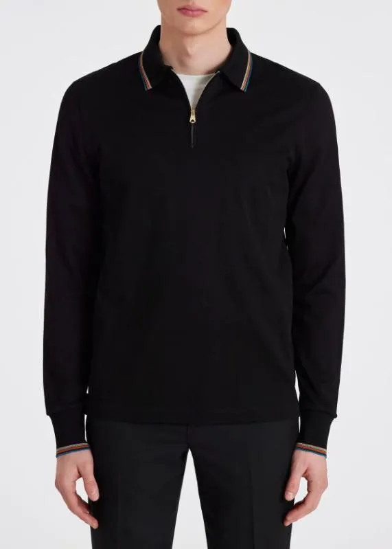 Mens ZipNeck Polo Shirt With 039Signature Stripe039 Trim Paul Smith Polo Shirts