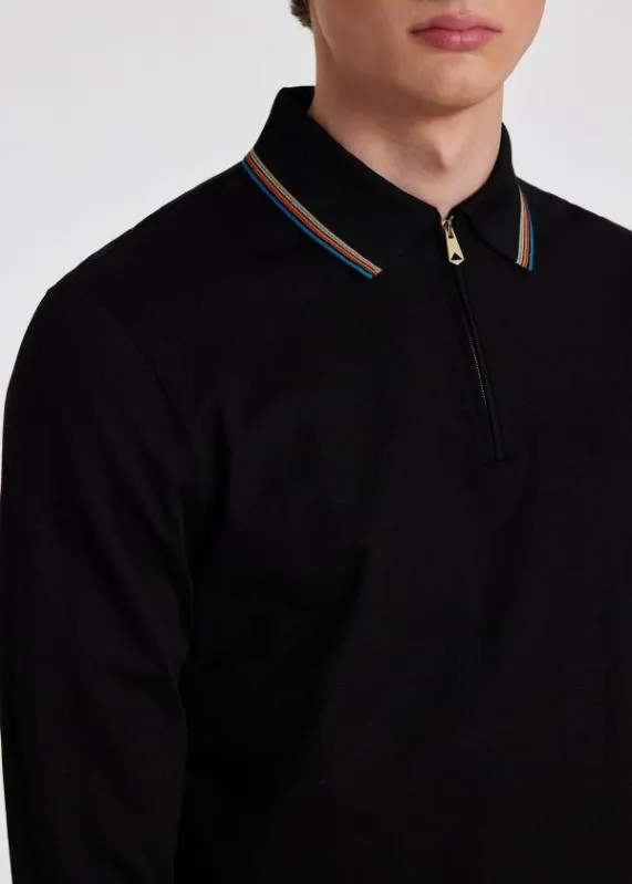 Mens ZipNeck Polo Shirt With 039Signature Stripe039 Trim Paul Smith Polo Shirts