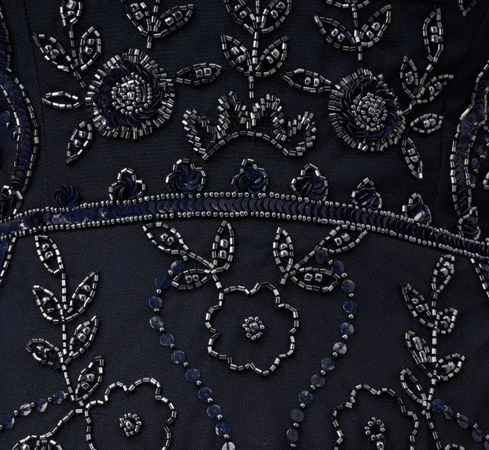 Midi Dresses Womens Adrianna Papell Beaded Midi Dress With Sheer Short Sleeves In Midnight