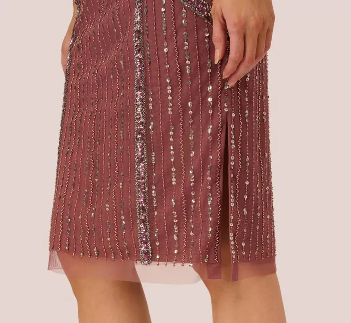 Midi Dresses Womens Adrianna Papell Beaded Off The Shoulder Sheath Dress With Halter Neck In Plum