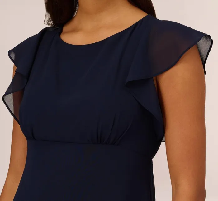 Midi Dresses Womens Adrianna Papell Chiffon And Jersey MidiLength Dress With Side Slits In Navy