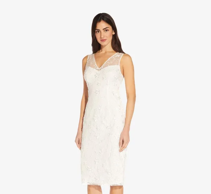 Midi Dresses Womens Adrianna Papell Floral Embroidered MidiLength Sheath Dress In Ivory
