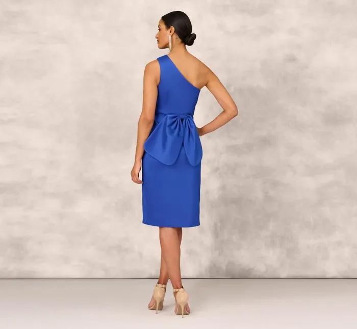 Midi Dresses Womens Adrianna Papell One Shoulder Crepe Cocktail Dress With Slit In Royal Sapphire