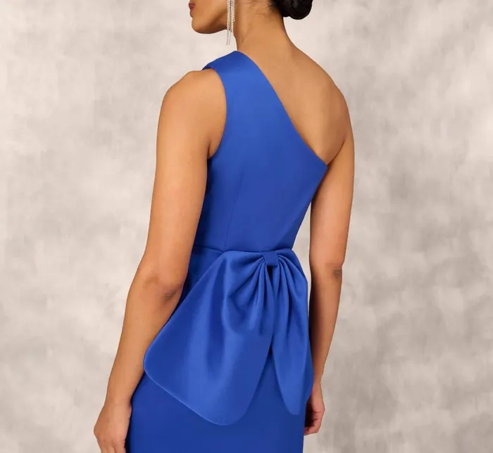 Midi Dresses Womens Adrianna Papell One Shoulder Crepe Cocktail Dress With Slit In Royal Sapphire