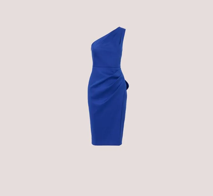 Midi Dresses Womens Adrianna Papell One Shoulder Crepe Cocktail Dress With Slit In Royal Sapphire