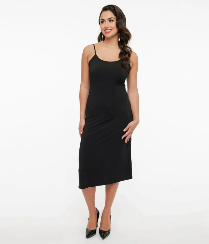 Midi Length Black Stretch Slip Accessories Unique Vintage Lingerie and Shapewear