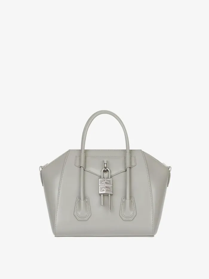 Mini Antigona Lock Bag In Box Leather Light Grey Women Givenchy Crossbody Bags