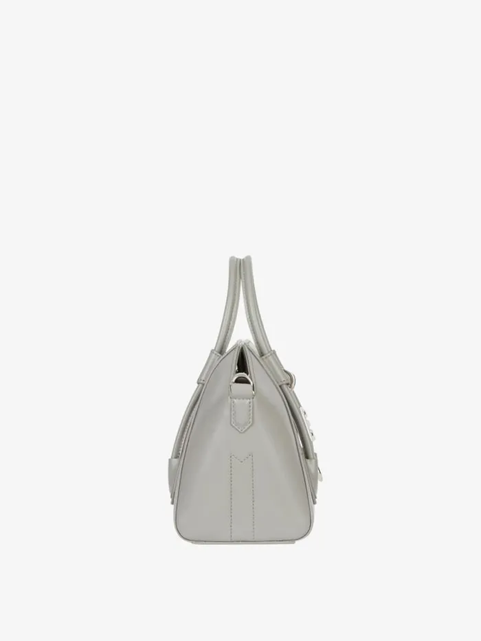 Mini Antigona Lock Bag In Box Leather Light Grey Women Givenchy Crossbody Bags