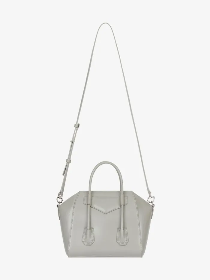 Mini Antigona Lock Bag In Box Leather Light Grey Women Givenchy Crossbody Bags