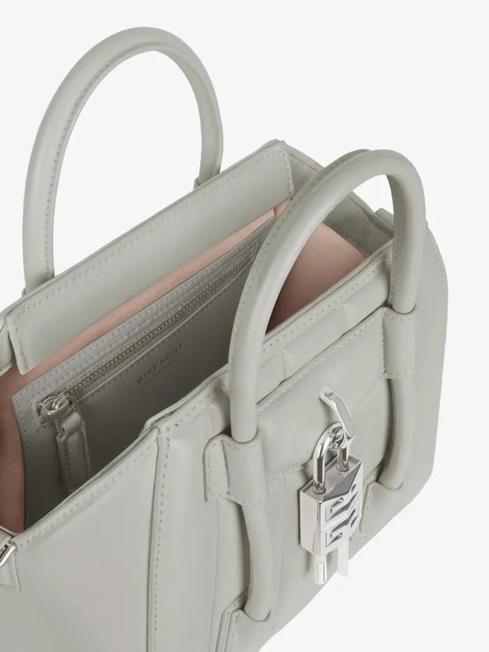Mini Antigona Lock Bag In Box Leather Light Grey Women Givenchy Crossbody Bags