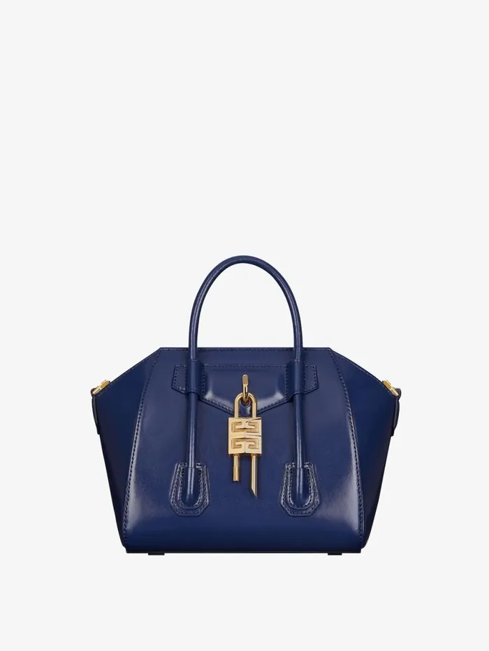 Mini Antigona Lock Bag In Box Leather Petrol Blue Women Givenchy Crossbody Bags