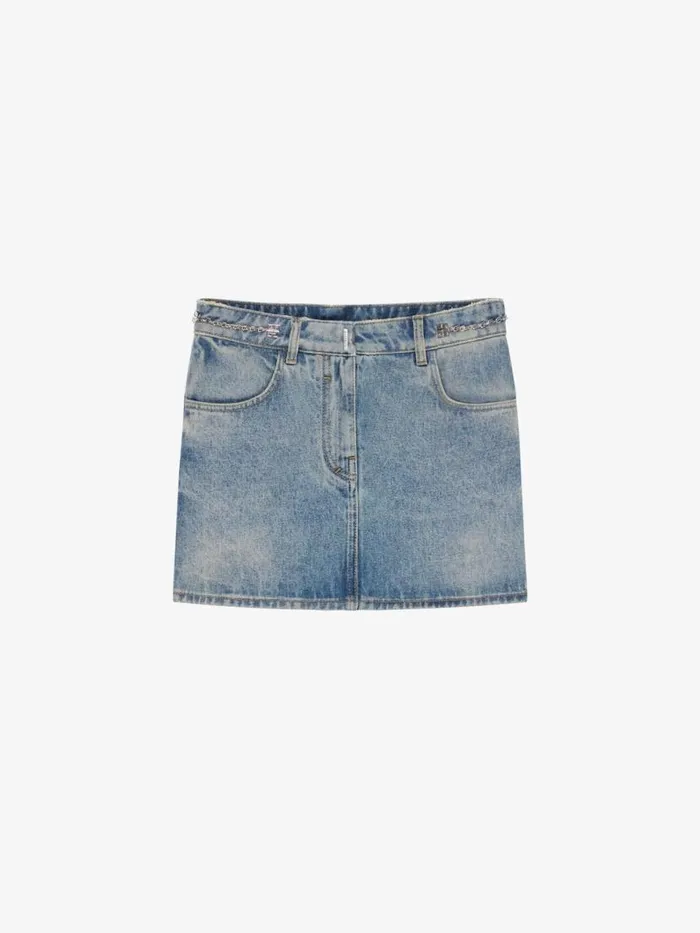 Mini Skirt In Denim With Chain Details Medium Blue Women Givenchy Skirts
