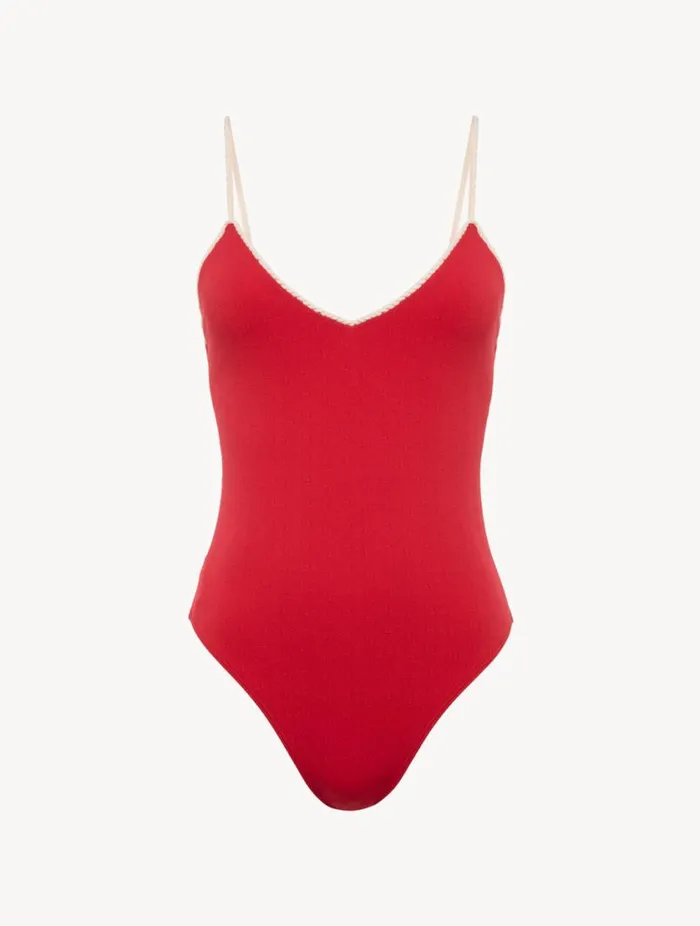 Monogram Vneck Swimsuit In Red Swim La Perla OnePiece Bathing Suits