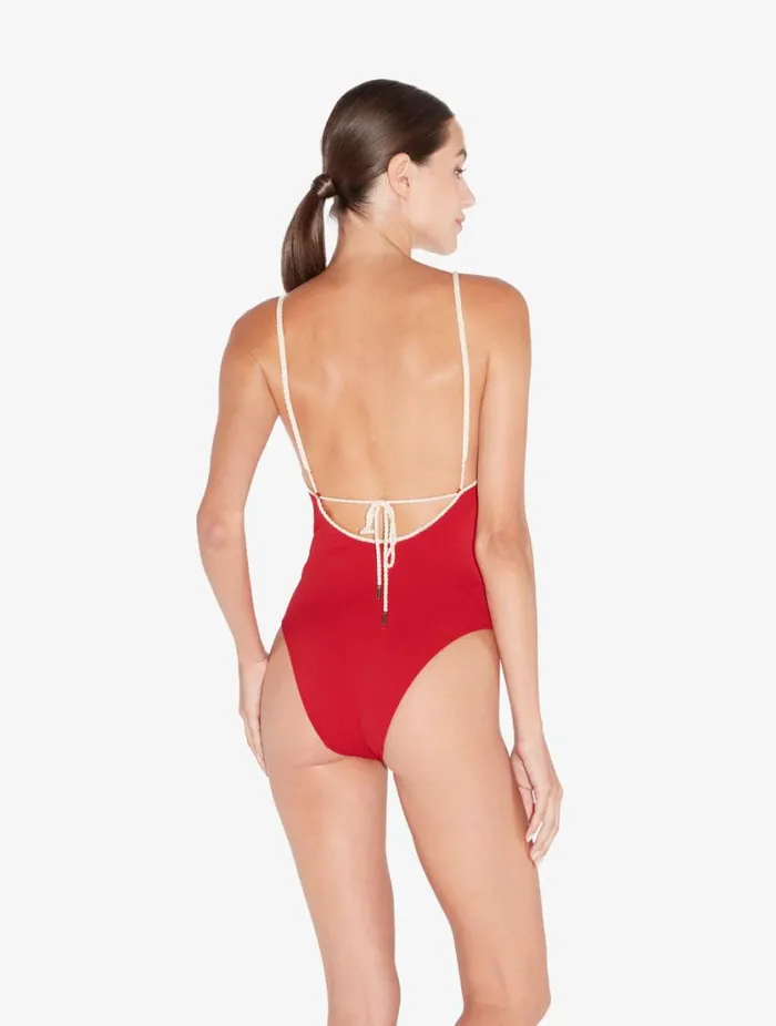 Monogram Vneck Swimsuit In Red Swim La Perla OnePiece Bathing Suits
