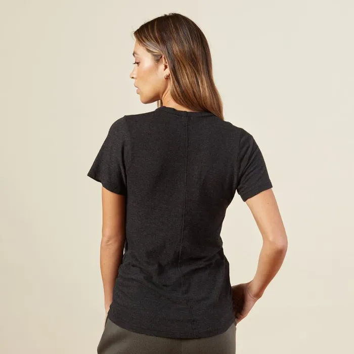 MONROW Tees Texured Tri Blended Fitted V Neck Tee 8211 Black 8211 Women MONROW Tees Texured Tri Blended Fitted V Neck Tee 8211 Black 8211 Women