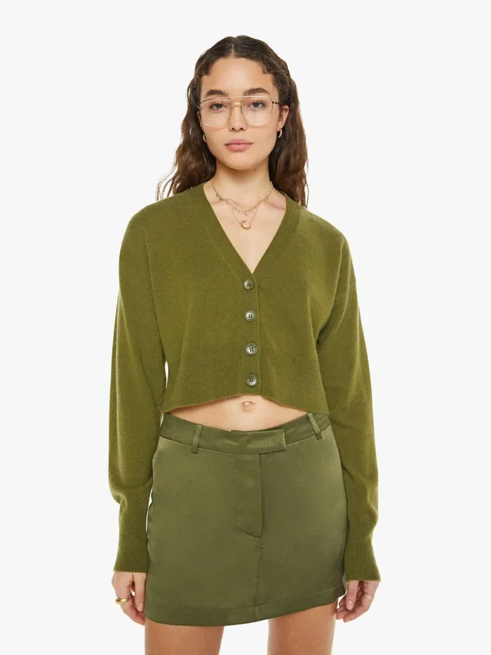 Mother Denim Adele Cropped VNeck Cardigan Olive 8211 Women