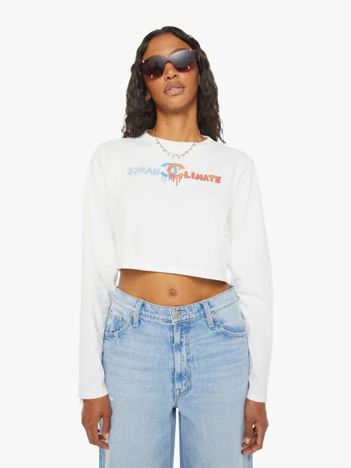 Mother Denim Climate Change Long Sleeve Crop Tee White 8211 Women