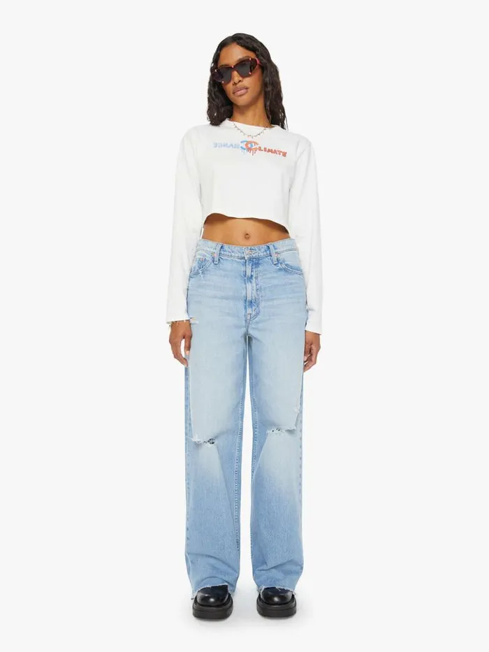 Mother Denim Climate Change Long Sleeve Crop Tee White 8211 Women