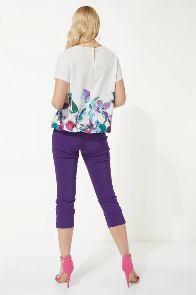 Multi Floral Border Print Tie Front Chiffon Top Women Roman Tops
