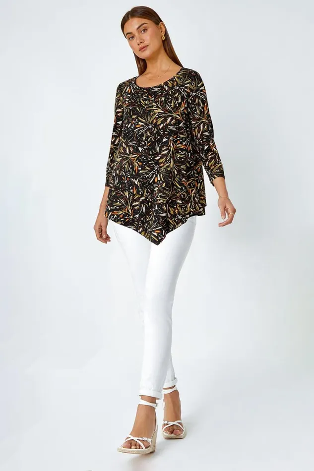 Natural Leaf Asymmetric Layer Stretch Top Women Roman Tops