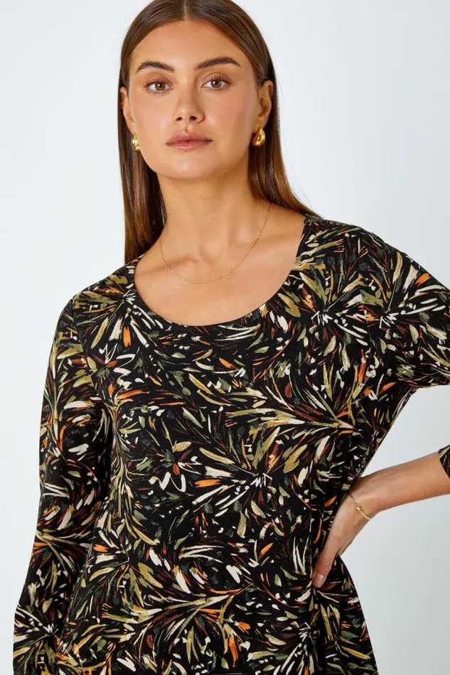 Natural Leaf Asymmetric Layer Stretch Top Women Roman Tops