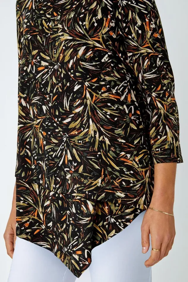 Natural Leaf Asymmetric Layer Stretch Top Women Roman Tops
