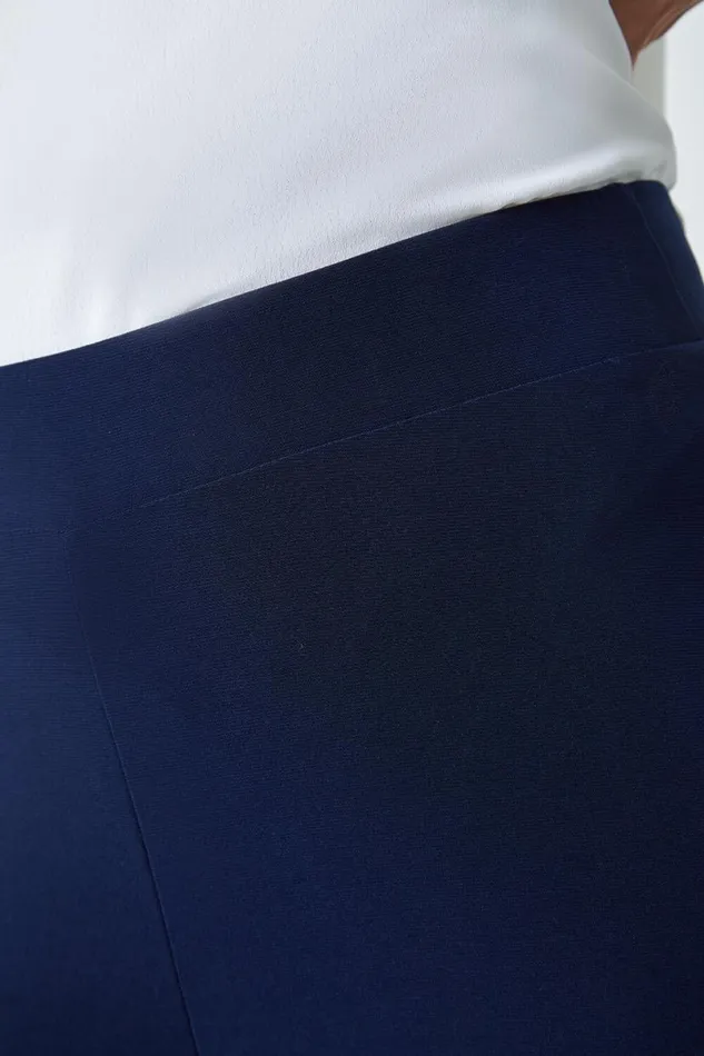 Navy Elastic Waist Super Wide Leg Stretch Trouser Women Roman Occasionwear