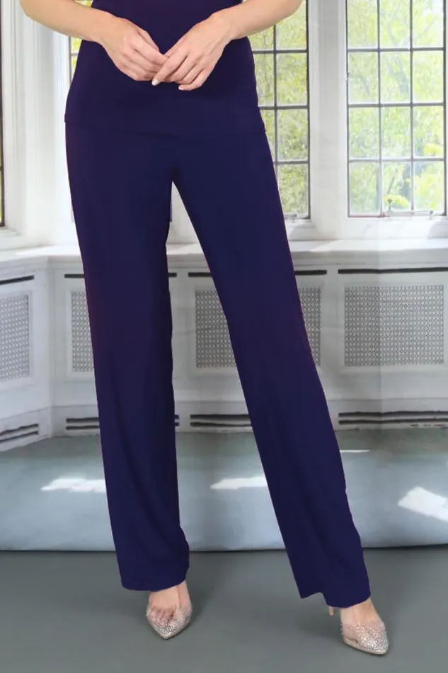 Navy Julianna Jersey Stretch Wide Leg Trouser Women Roman Trousers