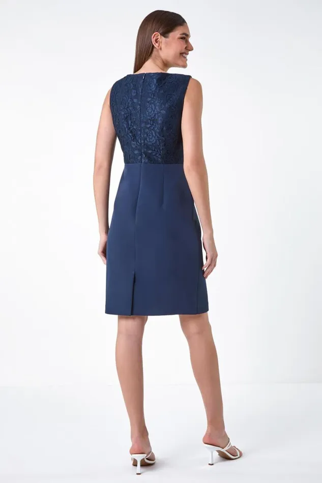 Navy Lace Bodice Shift Dress Women Roman Dresses