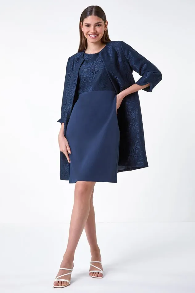 Navy Lace Bodice Shift Dress Women Roman Dresses