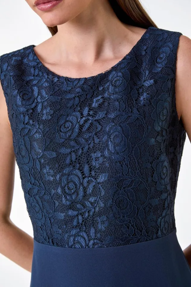 Navy Lace Bodice Shift Dress Women Roman Dresses