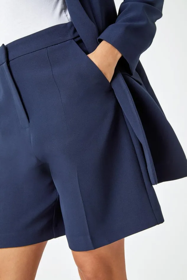 Navy Tailored Bermuda Shorts Women Roman Coords