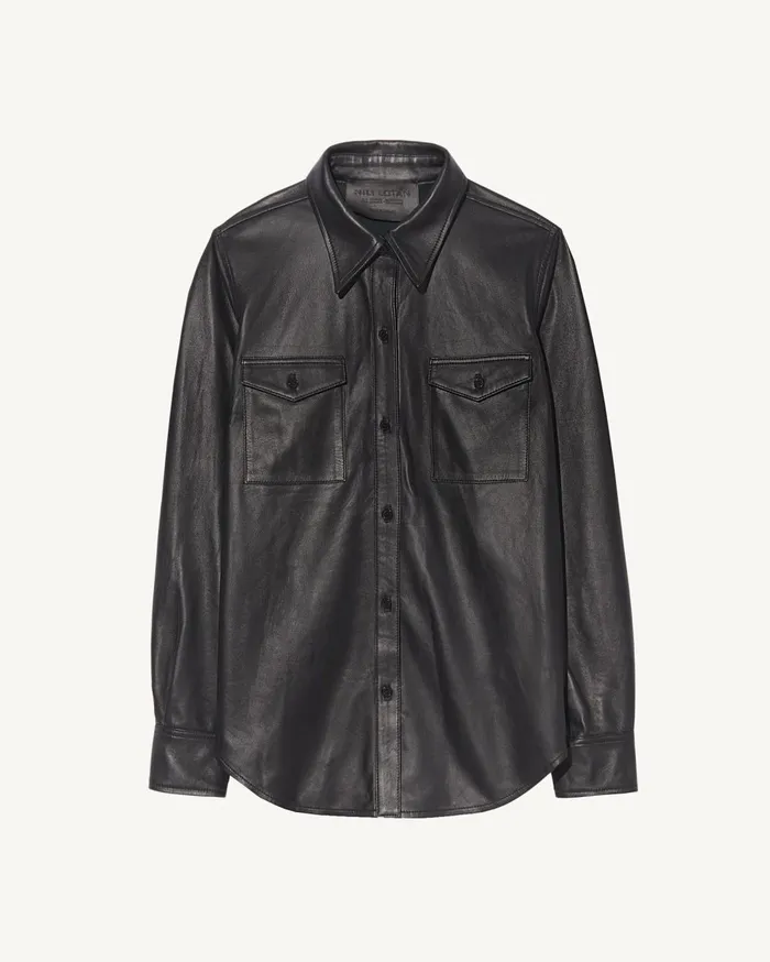 Nili Lotan AVA LEATHER SHIRT Black Women Tops