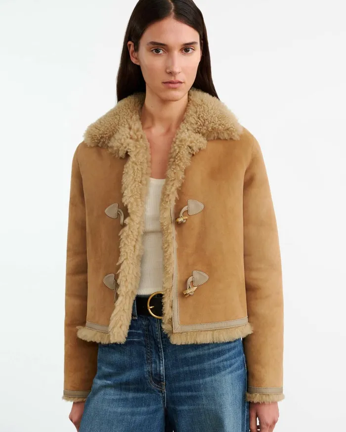 Nili Lotan BENOITE SHEARLING JACKET Camel Women Coats and Outerwear
