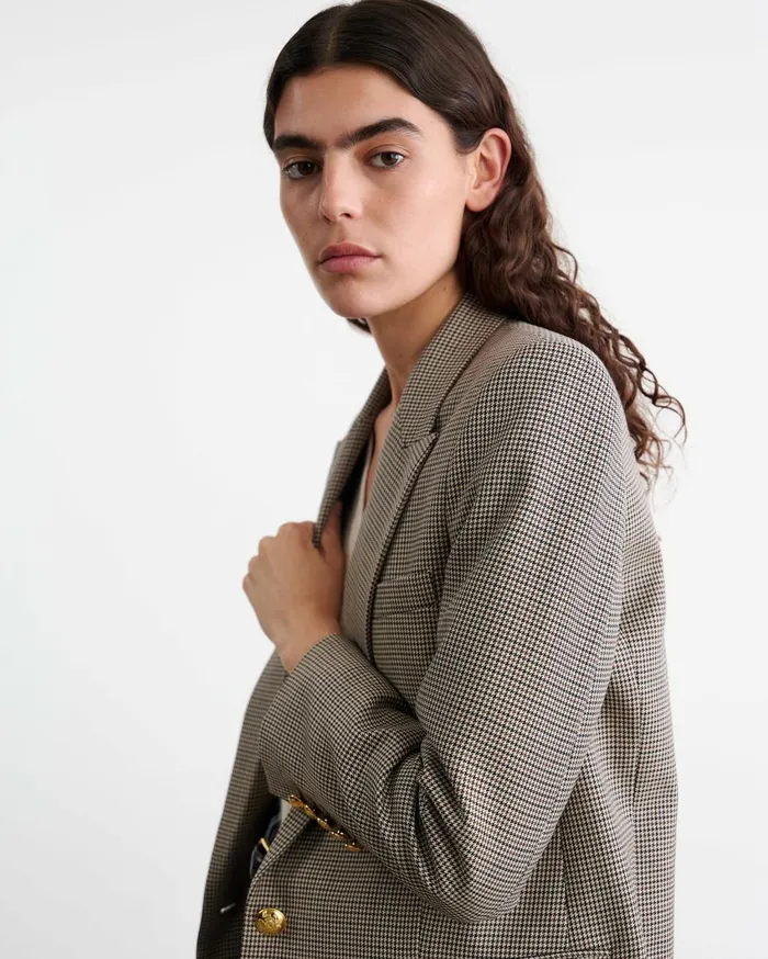 Nili Lotan DIANE BLAZER Brown Houndstooth Women Jackets and Blazers